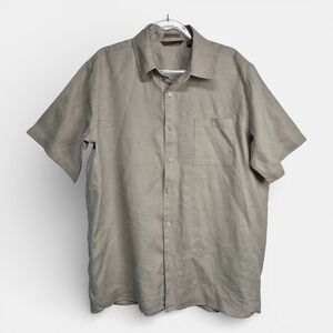 AXIS Mens XL Wave-Washed 100% Linen Shirt Short Sleeve Button Down Khaki Tan